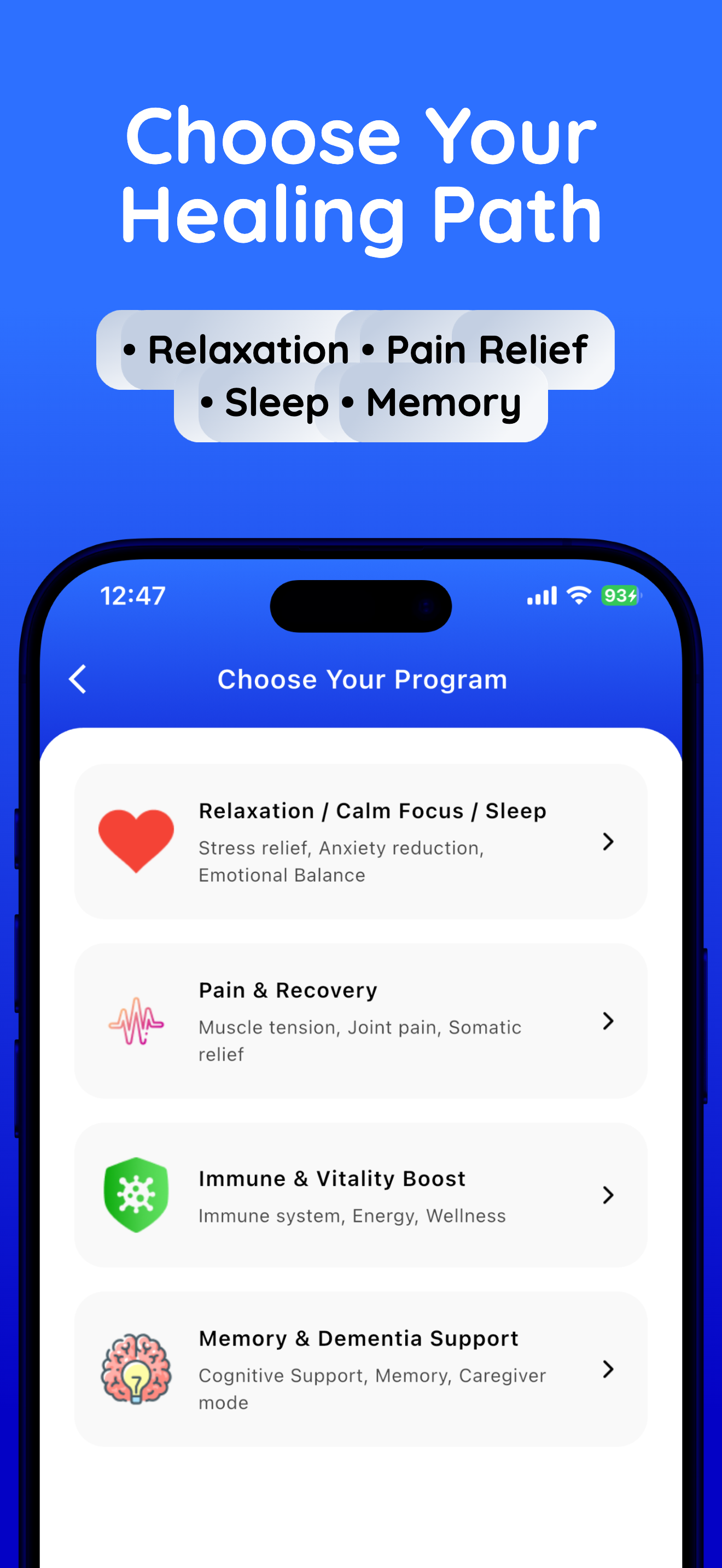 App Screen - Choose Your Healing Path